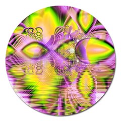 Golden Violet Crystal Heart Of Fire, Abstract Magnet 5  (round)