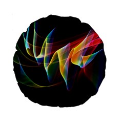 Northern Lights, Abstract Rainbow Aurora 15  Premium Round Cushion  by DianeClancy