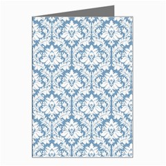 White On Light Blue Damask Greeting Card by Zandiepants