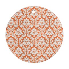 White On Orange Damask Round Ornament by Zandiepants