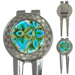 Crystal Gold Peacock, Abstract Mystical Lake Golf Pitchfork & Ball Marker Front