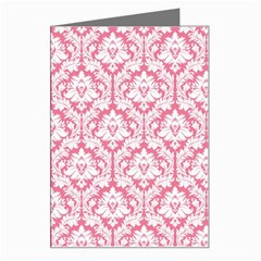 White On Soft Pink Damask Greeting Card by Zandiepants