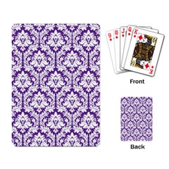 White On Purple Damask Playing Cards Single Design by Zandiepants