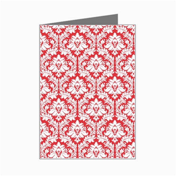 White On Red Damask Mini Greeting Card