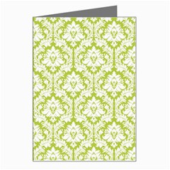 White On Spring Green Damask Greeting Card by Zandiepants