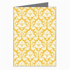 White On Sunny Yellow Damask Greeting Card by Zandiepants