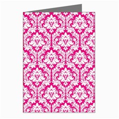 White On Hot Pink Damask Greeting Card (8 Pack) by Zandiepants