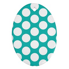 Turquoise Polkadot Pattern Oval Ornament by Zandiepants
