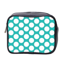 Turquoise Polkadot Pattern Mini Travel Toiletry Bag (two Sides) by Zandiepants