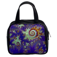Sea Shell Spiral, Abstract Violet Cyan Stars Classic Handbag (two Sides) by DianeClancy
