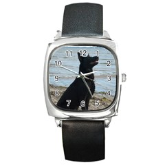 Black German Shepherd Square Leather Watch by StuffOrSomething