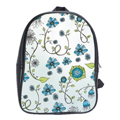 Blue Whimsical Flowers  On Blue School Bag (xl) by Zandiepants