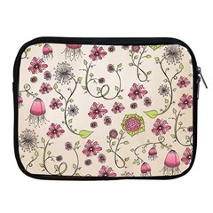 Pink Whimsical Flowers On Beige Apple Ipad Zippered Sleeve by Zandiepants