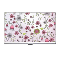 Pink Whimsical Flowers On Pink Business Card Holder by Zandiepants