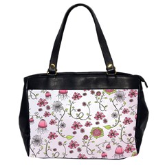 Pink Whimsical Flowers On Pink Oversize Office Handbag (two Sides) by Zandiepants