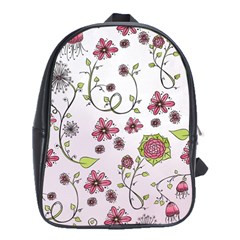 Pink Whimsical Flowers On Pink School Bag (xl) by Zandiepants