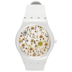 Yellow Whimsical Flowers  Plastic Sport Watch (medium) by Zandiepants