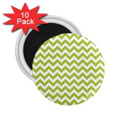 Spring Green And White Zigzag Pattern 2 25  Button Magnet (10 Pack) by Zandiepants