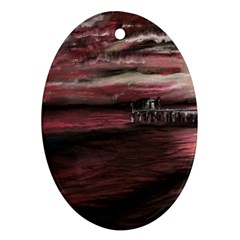 Pier At Midnight Oval Ornament (two Sides)