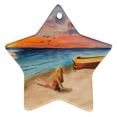 Alone On Sunset Beach Star Ornament by TonyaButcher
