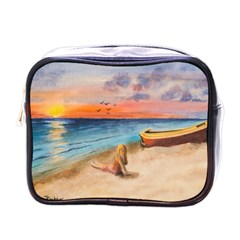 Alone On Sunset Beach Mini Travel Toiletry Bag (one Side) by TonyaButcher