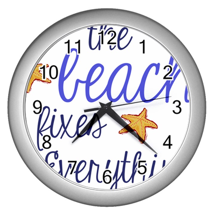 The Beach Fixes Everything Wall Clock (Silver)