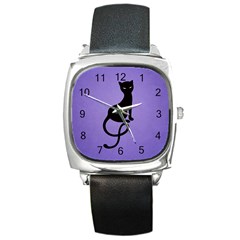 Purple Gracious Evil Black Cat Square Leather Watch by CreaturesStore
