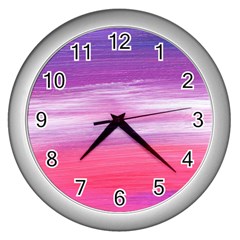 Abstract In Pink & Purple Wall Clock (silver) by StuffOrSomething