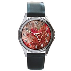 Decorative Flowers Collage Round Leather Watch (silver Rim) by dflcprints