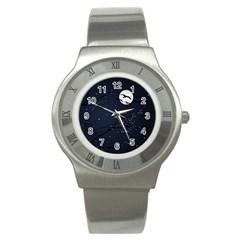 Night Birds And Full Moon Stainless Steel Watch (slim) by dflcprints