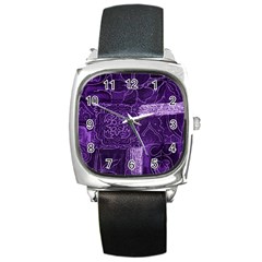 Pretty Purple Patchwork Square Leather Watch by FunWithFibro