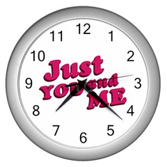 Just You And Me Typographic Statement Design Wall Clock (silver) by dflcprints