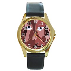 Abstract God Lilac Round Leather Watch (gold Rim)  by AlfredFoxArt