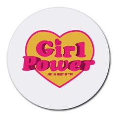 Girl Power Heart Shaped Typographic Design Quote 8  Mouse Pad (round) by dflcprints