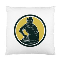 African American Woman Ironing Clothes Woodcut Cushion Case (two Sided)  by retrovectors