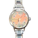 Peach Spring Frost On Flowers Fractal Round Italian Charm Watch Front