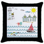 Summer Holiday Black Throw Pillow Case