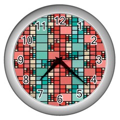 Red And Green Squares Wall Clock (silver)
