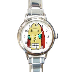 Cool Young Man Character Portrait Round Italian Charm Watch by dflcprints
