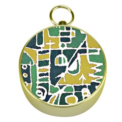 Colorful Tribal Abstract Pattern Gold Compass by dflcprints