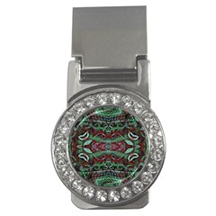 Tribal Ornament Pattern In Red And Green Colors Money Clip (cz) by dflcprints