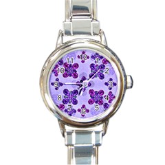 Deluxe Ornate Pattern Design In Blue And Fuchsia Colors Round Italian Charm Watch by dflcprints