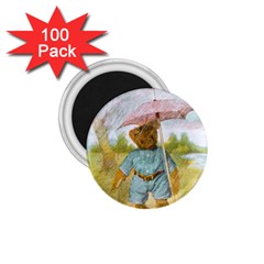 Vintage Drawing: Teddy Bear In The Rain 1 75  Button Magnet (100 Pack) by MotherGoose