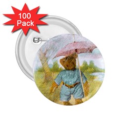 Vintage Drawing: Teddy Bear In The Rain 2 25  Button (100 Pack) by MotherGoose