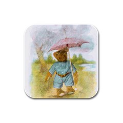 Vintage Drawing: Teddy Bear In The Rain Drink Coasters 4 Pack (square) by MotherGoose