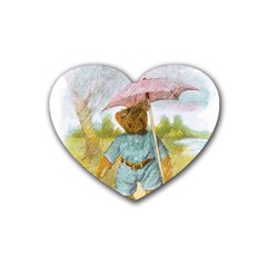 Vintage Drawing: Teddy Bear In The Rain Drink Coasters (heart) by MotherGoose