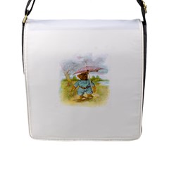 Vintage Drawing: Teddy Bear In The Rain Flap Closure Messenger Bag (large) by MotherGoose