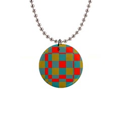 Squares In Retro Colors 1  Button Necklace by LalyLauraFLM