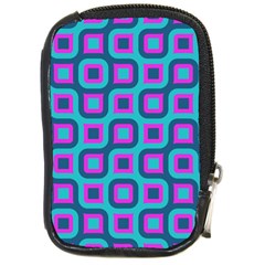 Blue Purple Squares Pattern Compact Camera Leather Case by LalyLauraFLM