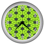 Blue flowers pattern Wall Clock (Silver)